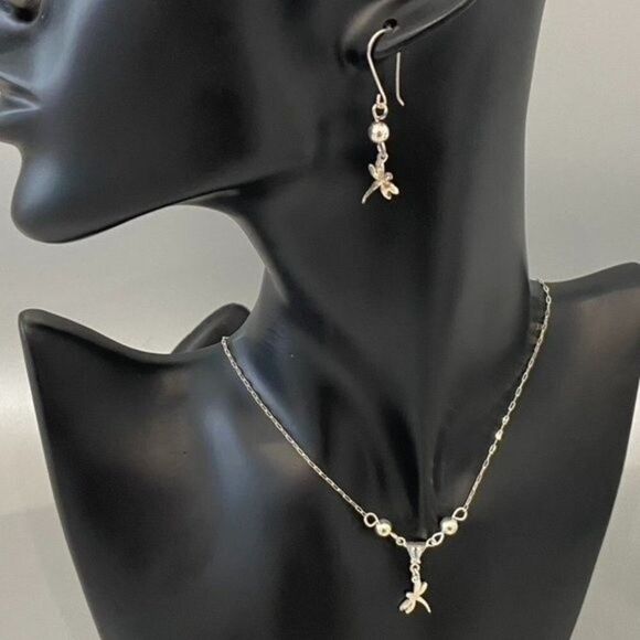 Sterling Silver 925 Mexico Dragonfly Necklace & Earrings Set - Signed - Picture 2 of 9